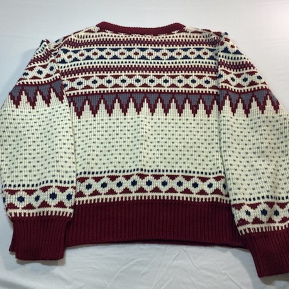Vintage Snowdrift Sweater M • Burgundy Cream Navy Fair Isle Geometric Knit